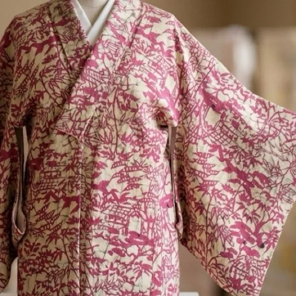 VINTAGE HAORI JAPANESE KIMONO JACKET.SILK BLEND. HAND CRAFTED. FULLY LINED. NEW - Picture 2 of 7